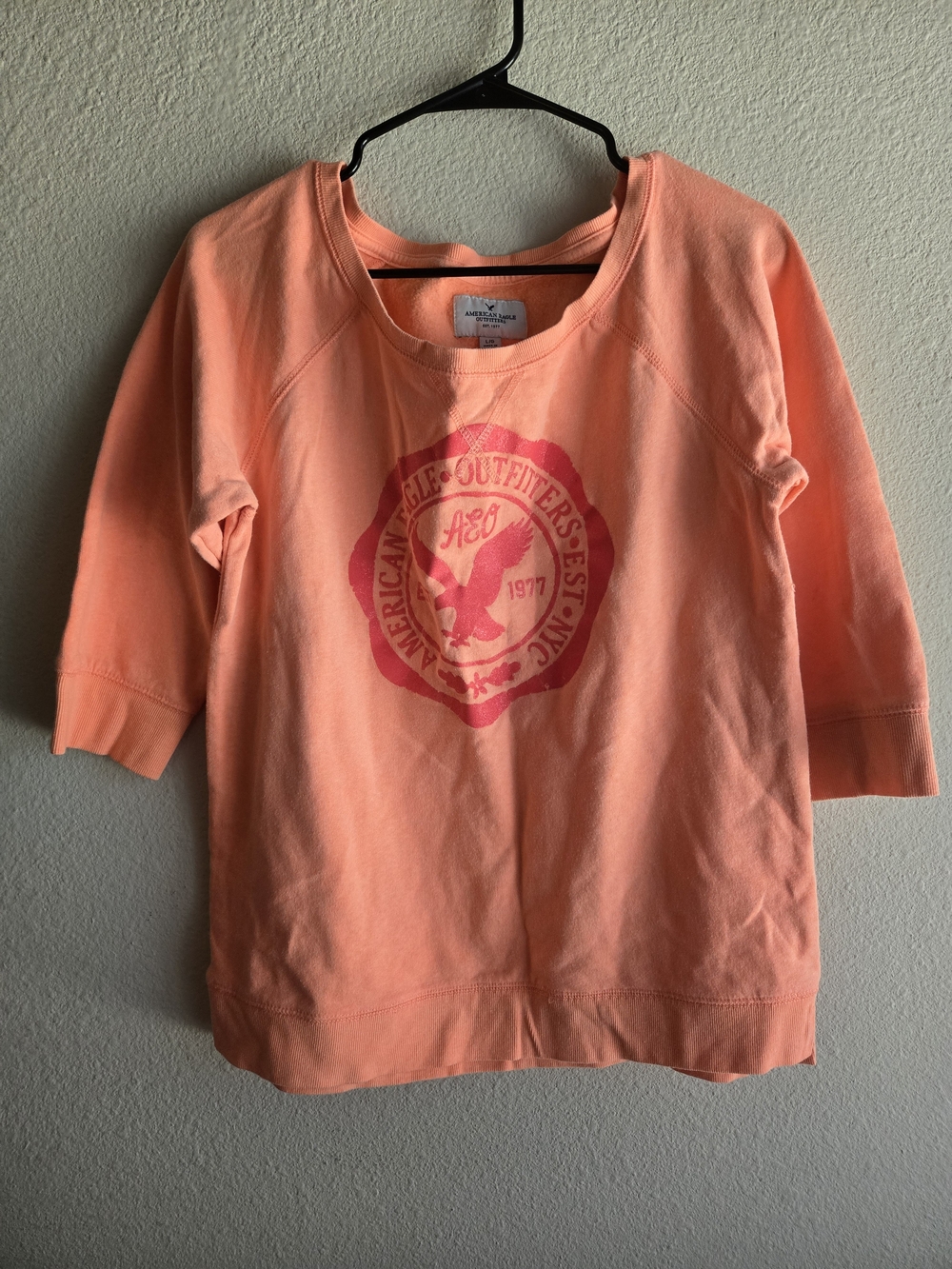 American Eagle Outfitters Peach Pullover Sweatshirt with Pink Logo